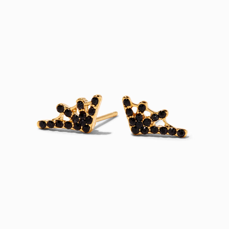 18K Gold Plated Black Crystal Spider Web Stud Earrings,