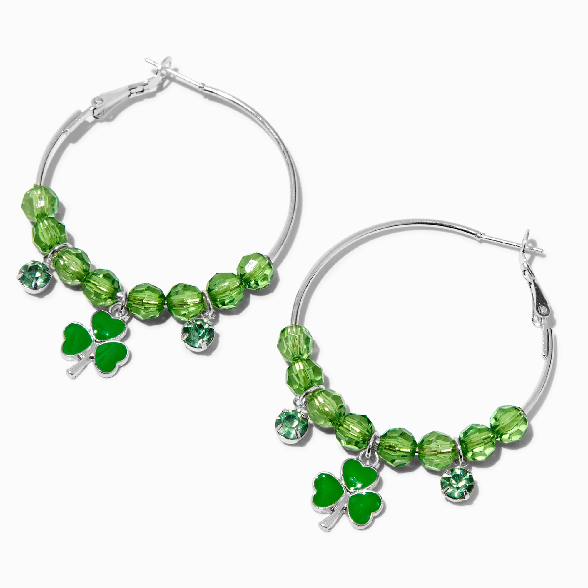 View Claires St Patricks Day Lucky Charms 50MM Hoop Earrings Green information
