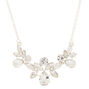 Silver Glass Rhinestone Leaf Pendant Necklace,