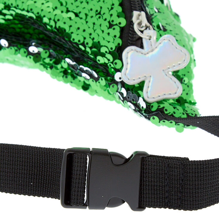 Sac banane vert avec tr&egrave;fle et sequins r&eacute;versibles,