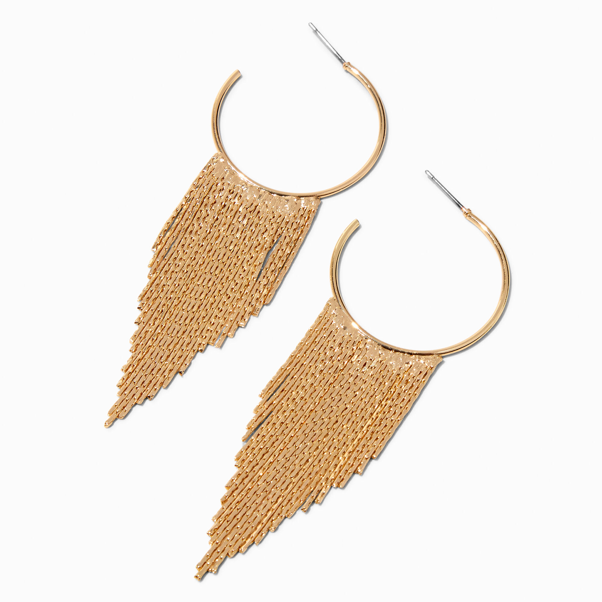 View Claires Tone Waterfall Fringe 3 Hoop Earrings Gold information
