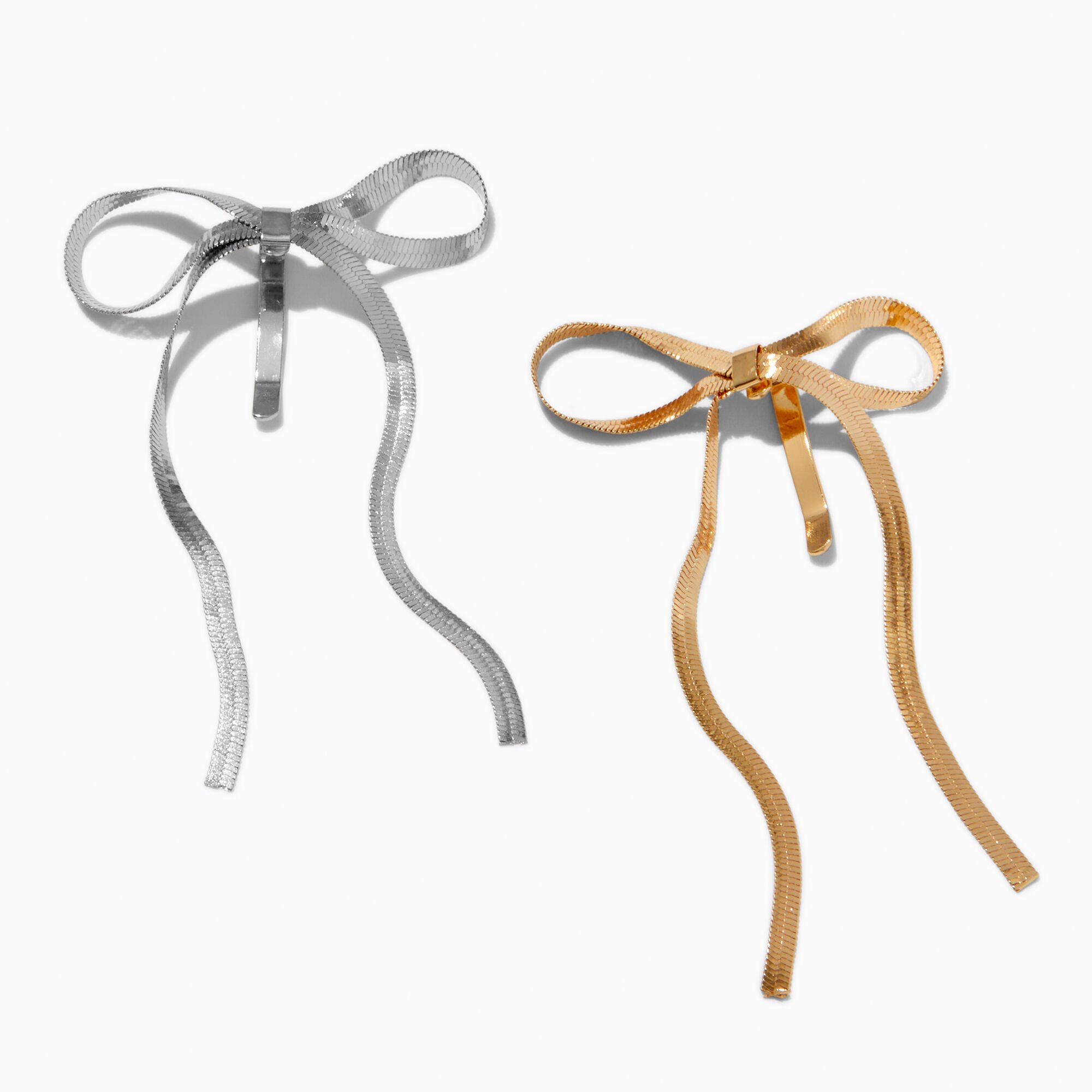 Mixed Metal Bow Hair Sticks - 2 Pack,