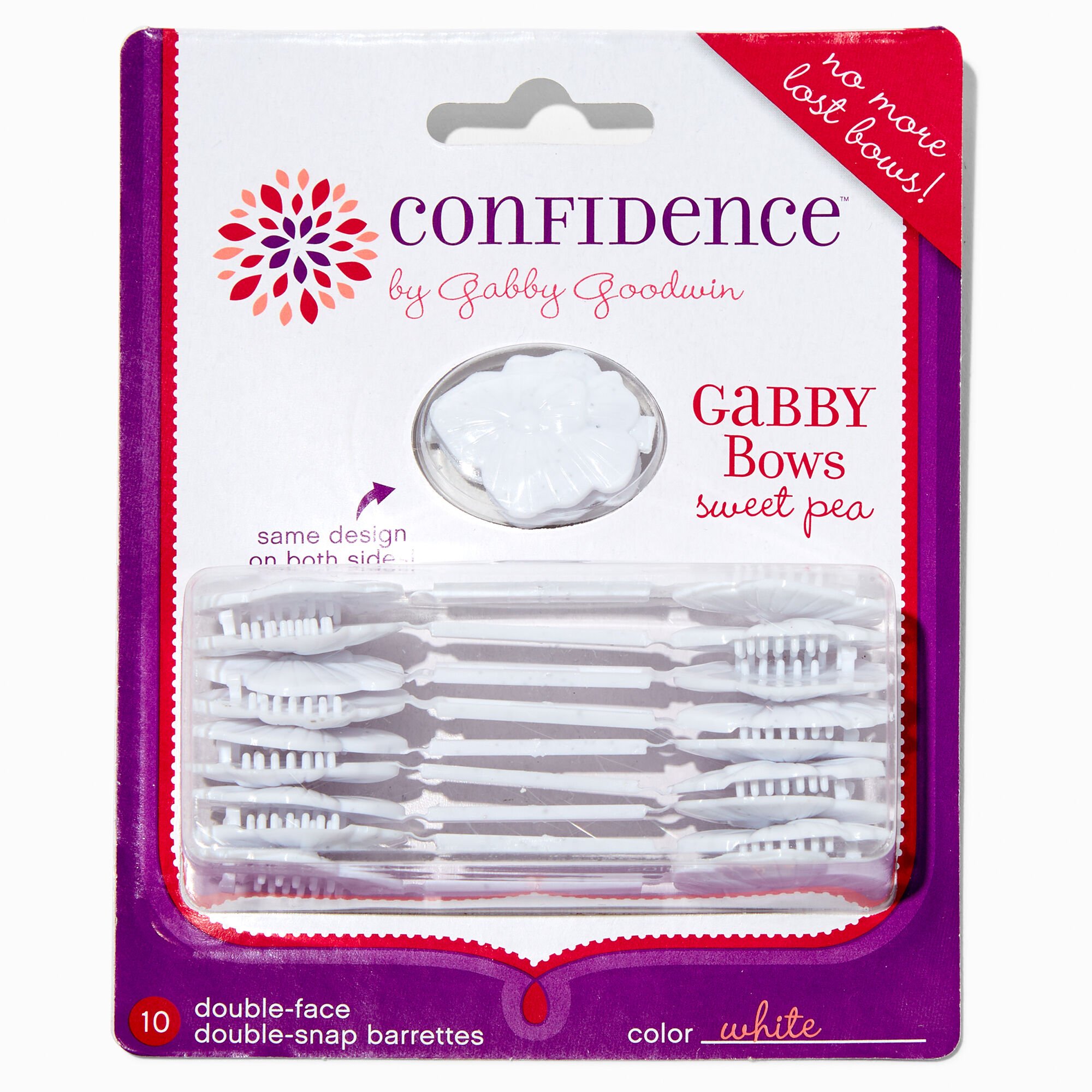Confidence™ by Gabby Goodwin Gabby Bows White Sweet Pea Double-Faced Double Snap Hair Clips - 10 Pack,