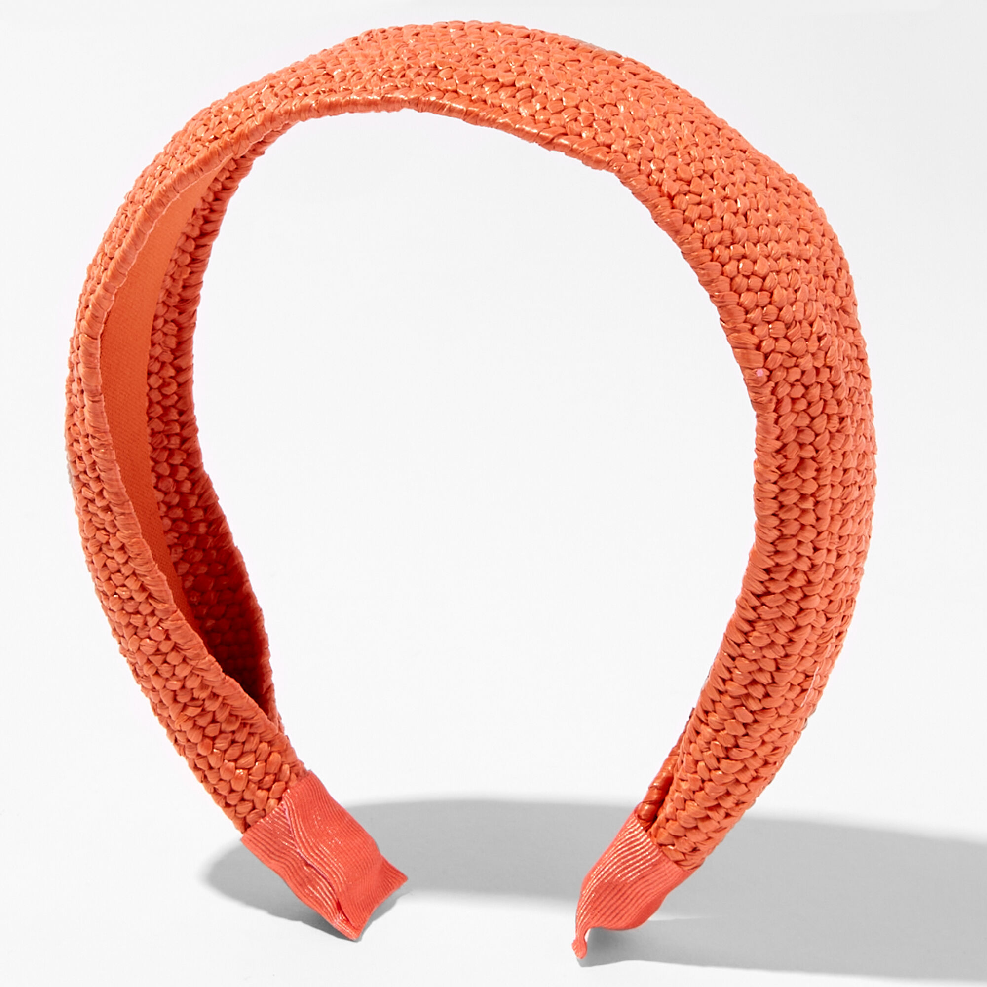 View Claires Woven Raffia Wide Headband Coral information