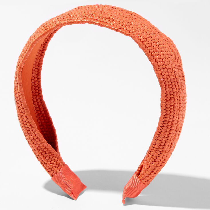Woven Raffia Wide Headband - Coral,