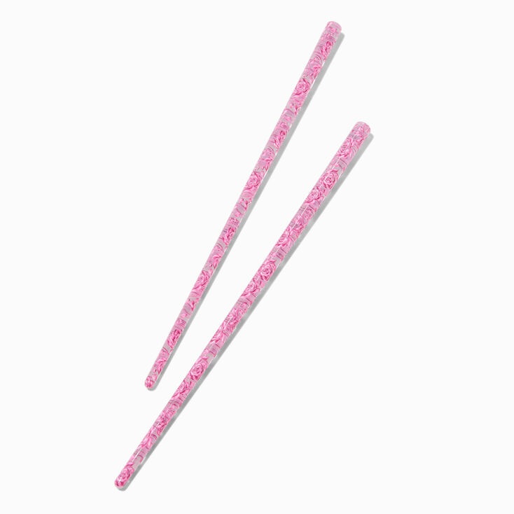 Pink Rose Hair Sticks - 2 Pack,