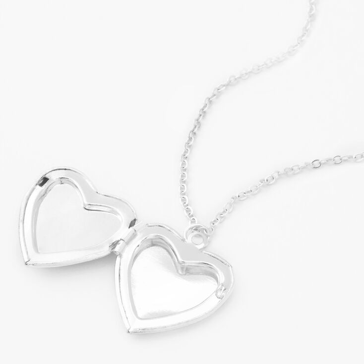 Claire&#39;s Club Silver Glitter Cat Locket Necklace,