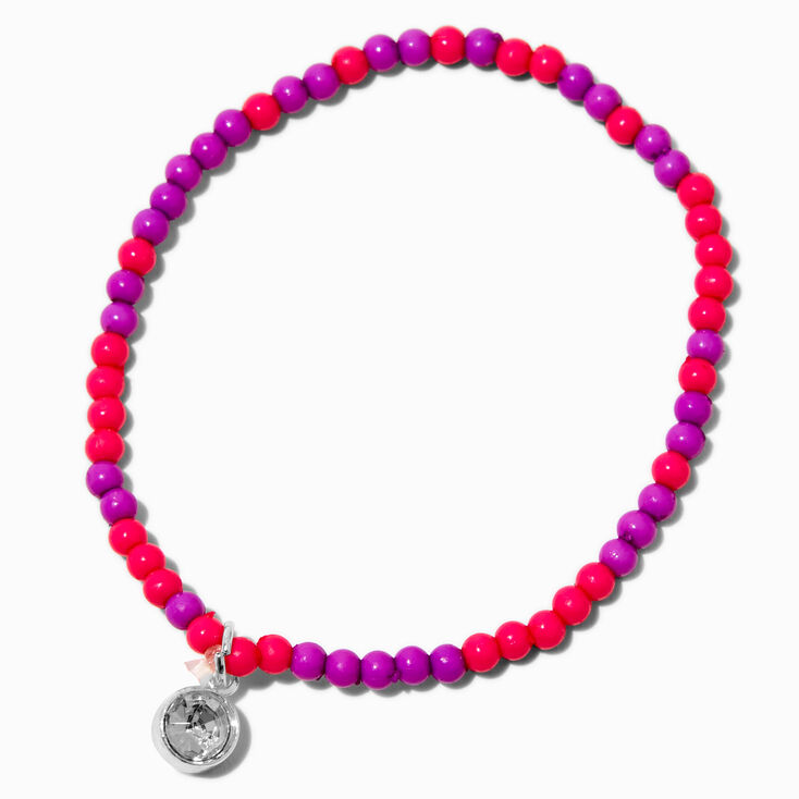 Claire&#39;s Club Pink &amp; Purple Gem Seed Bead Stretch Bracelet,