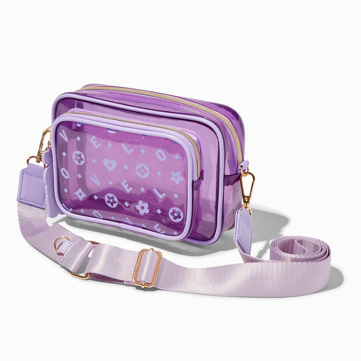Status Icons Purple See Through Camera Style Crossbody Bag,
