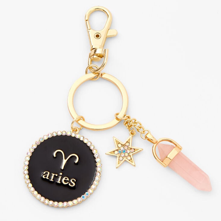 Gold Mystical Gem Zodiac Keyring - Aries,