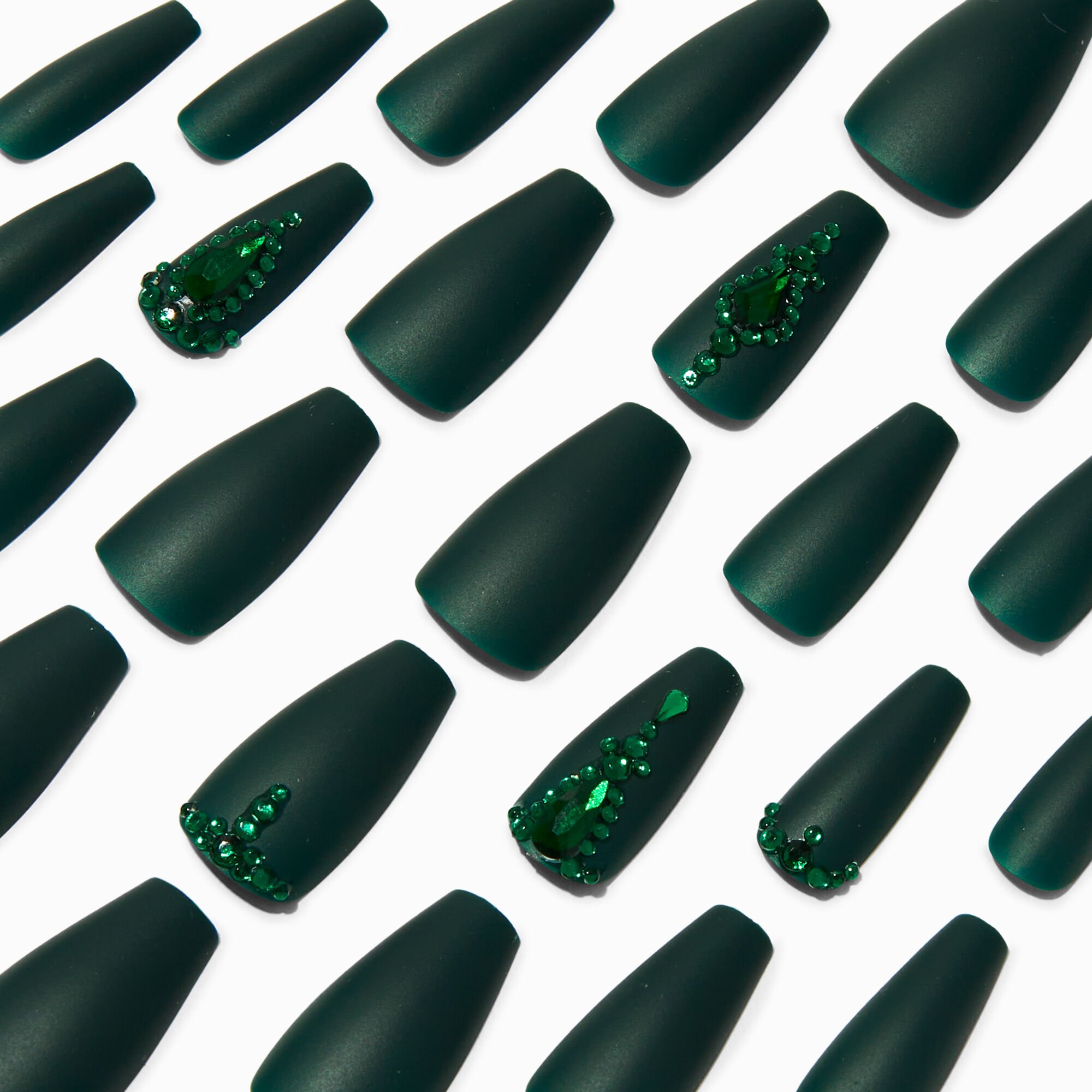 View Claires Bling Squareletto Vegan Faux Nail Set 24 Pack Green information