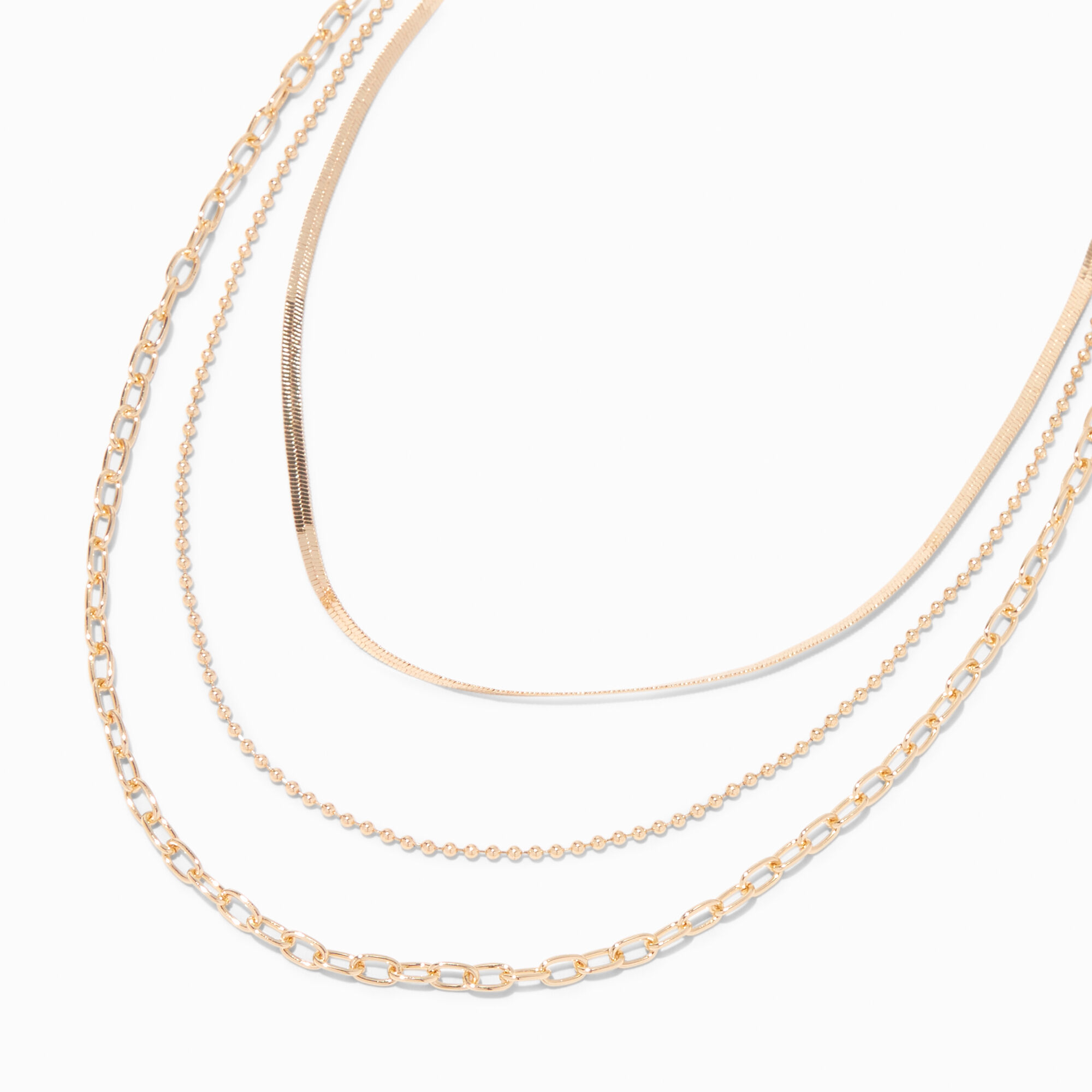 View Claires Tone MultiStrand Mixed Chain Necklace Gold information