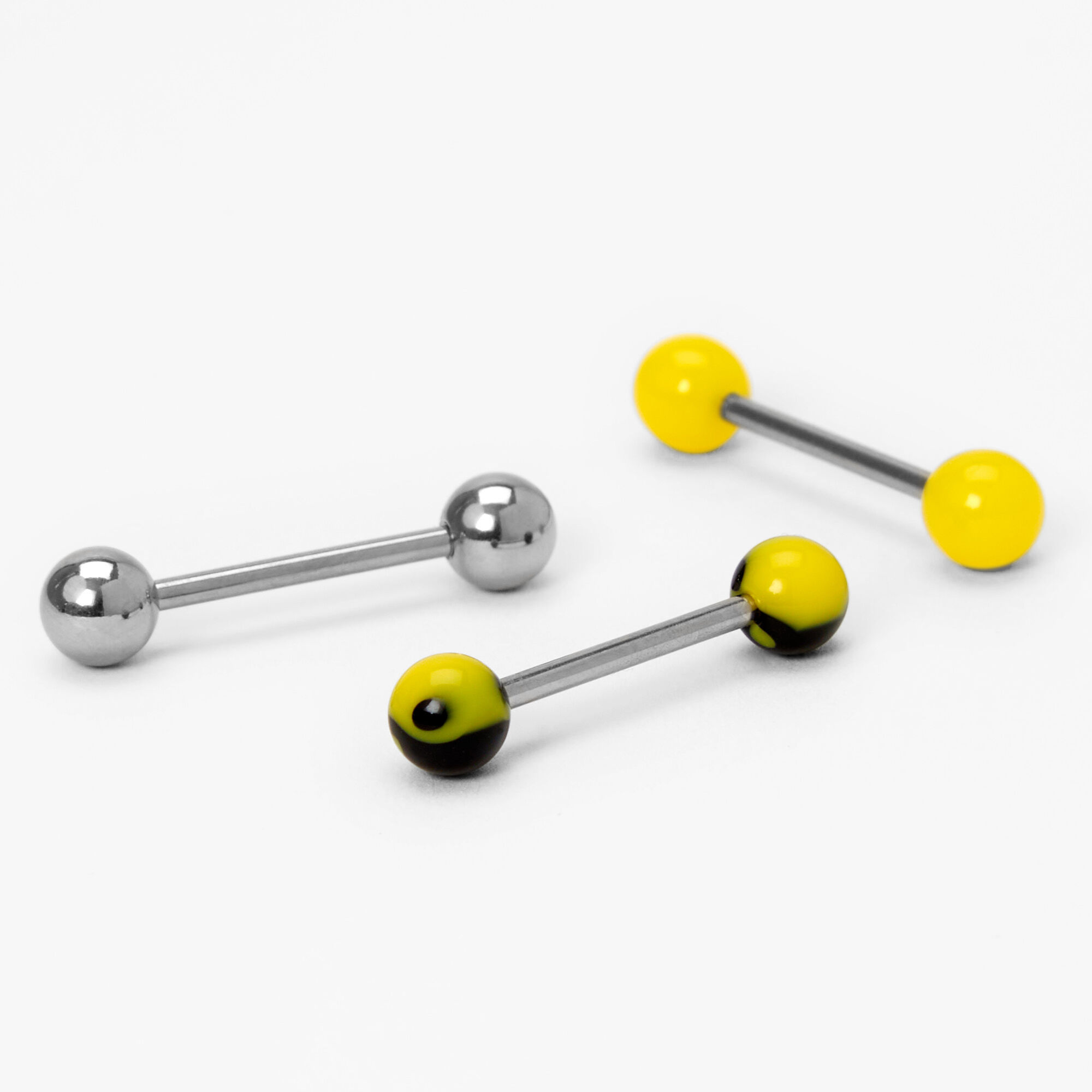 Silver 14G Yin Yang Tongue Rings Yellow 3 Pack Claire s US
