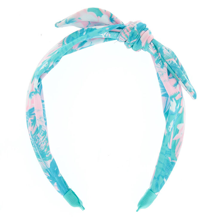 Tropical Palm Tree Knotted Bow Headband - Mint | Claire's US