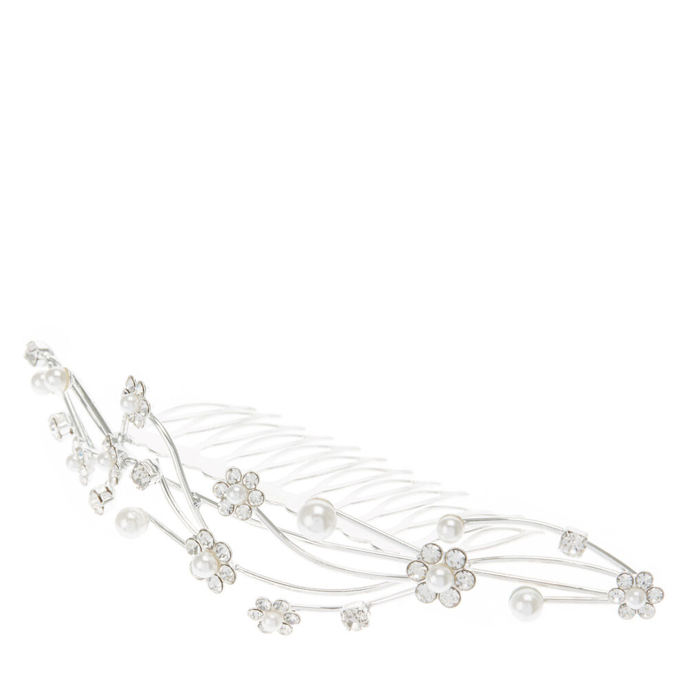 Peigne à cheveux avec pierres brillantes et perle d'imitation fantaisie,