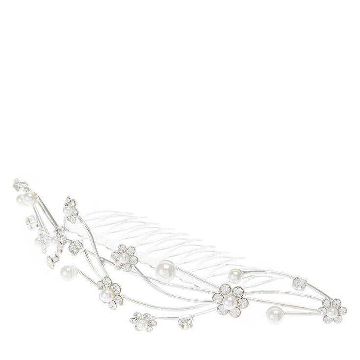 Sparkly Stone &amp; Faux Pearl Hair Comb,