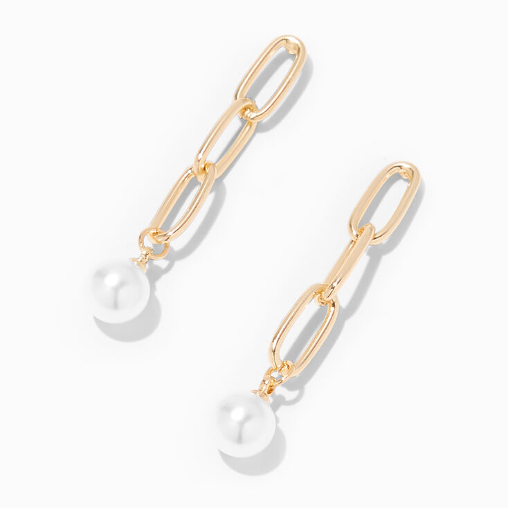 Pearl &amp; Gold Chain 2&quot; Drop Earrings,