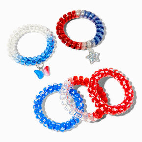 Red, White, &amp; Blue Plastic Coil Bracelets - 5 Pack,