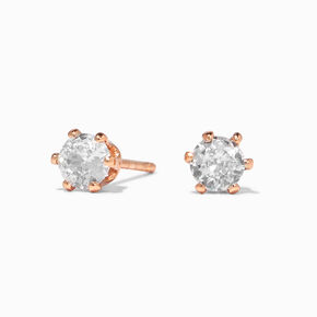 18k Gold Plated Rose Gold Cubic Zirconia 4MM Round Stud Earrings,