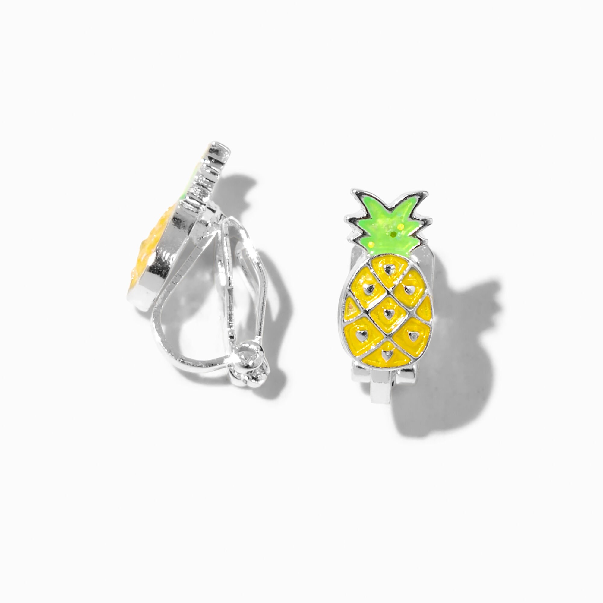 View Claires Tone Glow In The Dark Pineapple Clip On Stud Earrings Silver information