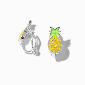 Silver Glow in the Dark Pineapple Clip On Stud Earrings,