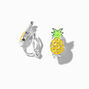 Silver-tone Glow in the Dark Pineapple Clip On Stud Earrings,