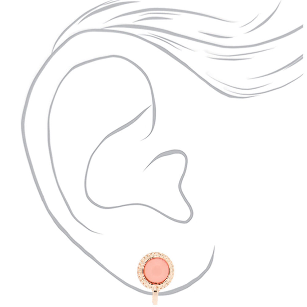 Rose Gold Embellished Clip On Stud Earrings - 3 Pack,