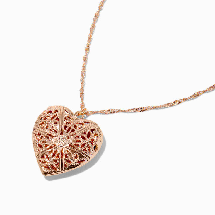 Gold-tone Filigree Heart Locket Pendant Necklace,