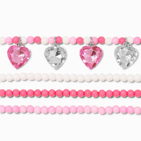 Claire&#39;s Club Pink Heart Seed Bead Stretch Bracelets - 4 Pack,