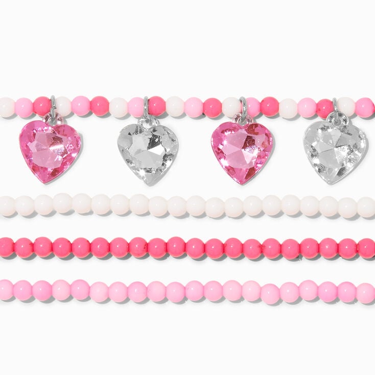 Bracelets &eacute;lastiques perles de rocaille c&oelig;ur rose vif Claire&#39;s&nbsp;Club - Lot de 4,