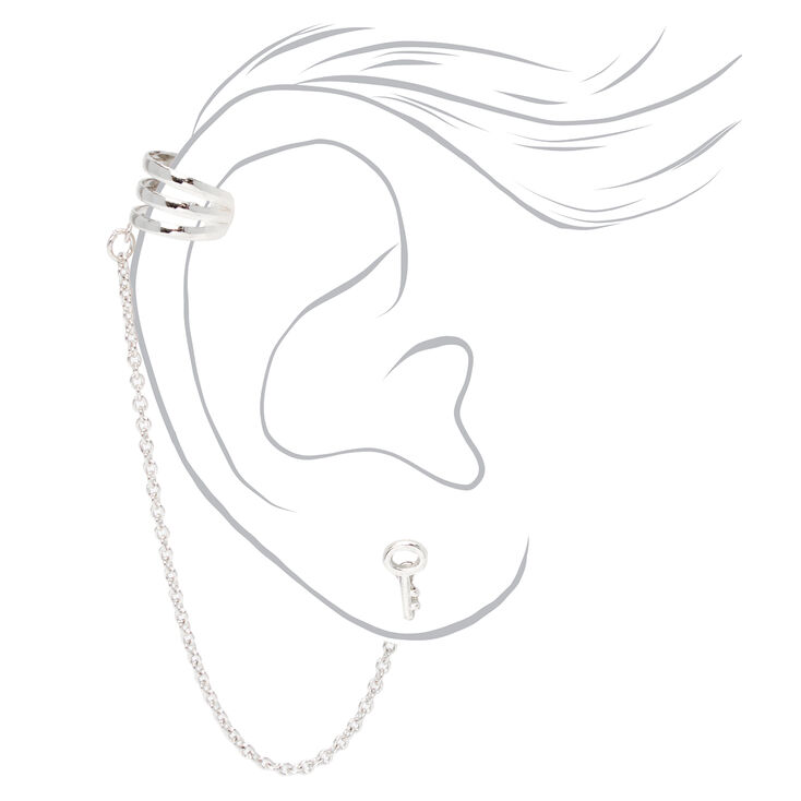 Silver Key Ear Connector Earrings,