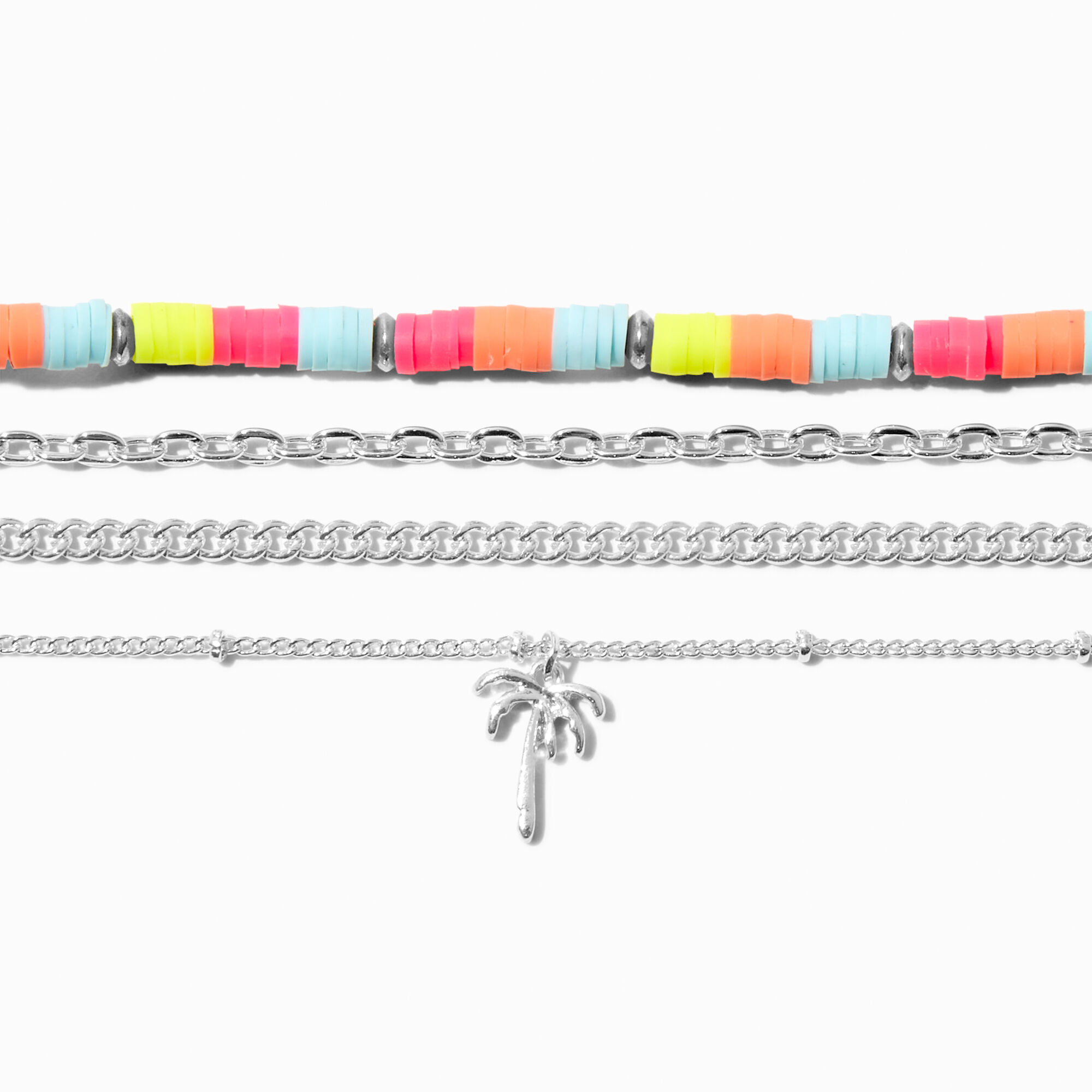 Silver Palm Tree Choker Necklaces (4 Pack),