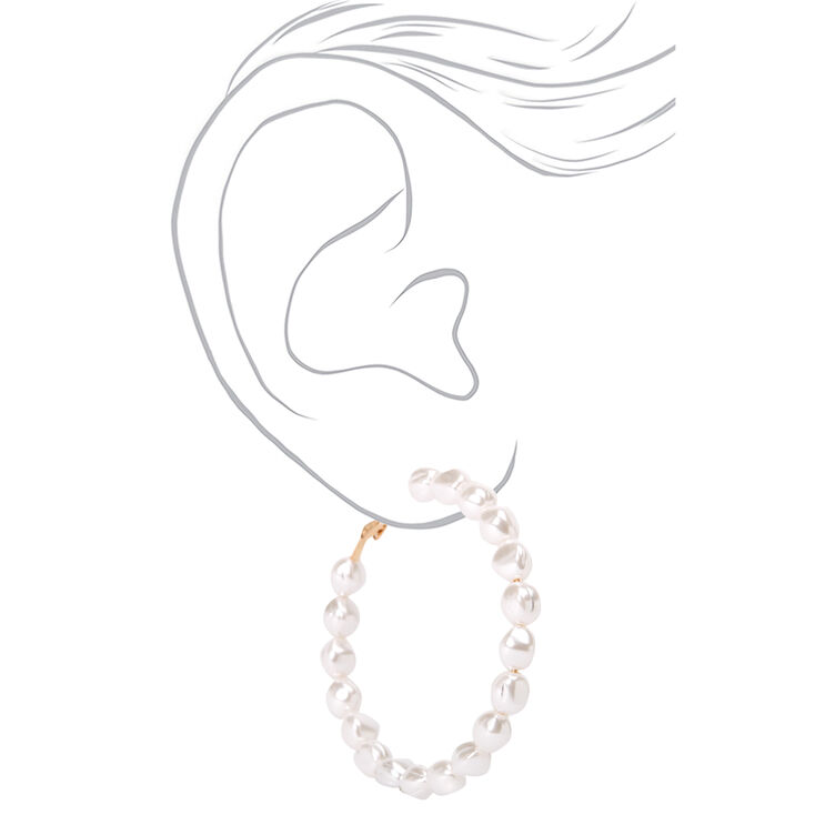 Gold-tone 60MM Pearl Hoop Earrings - Ivory,