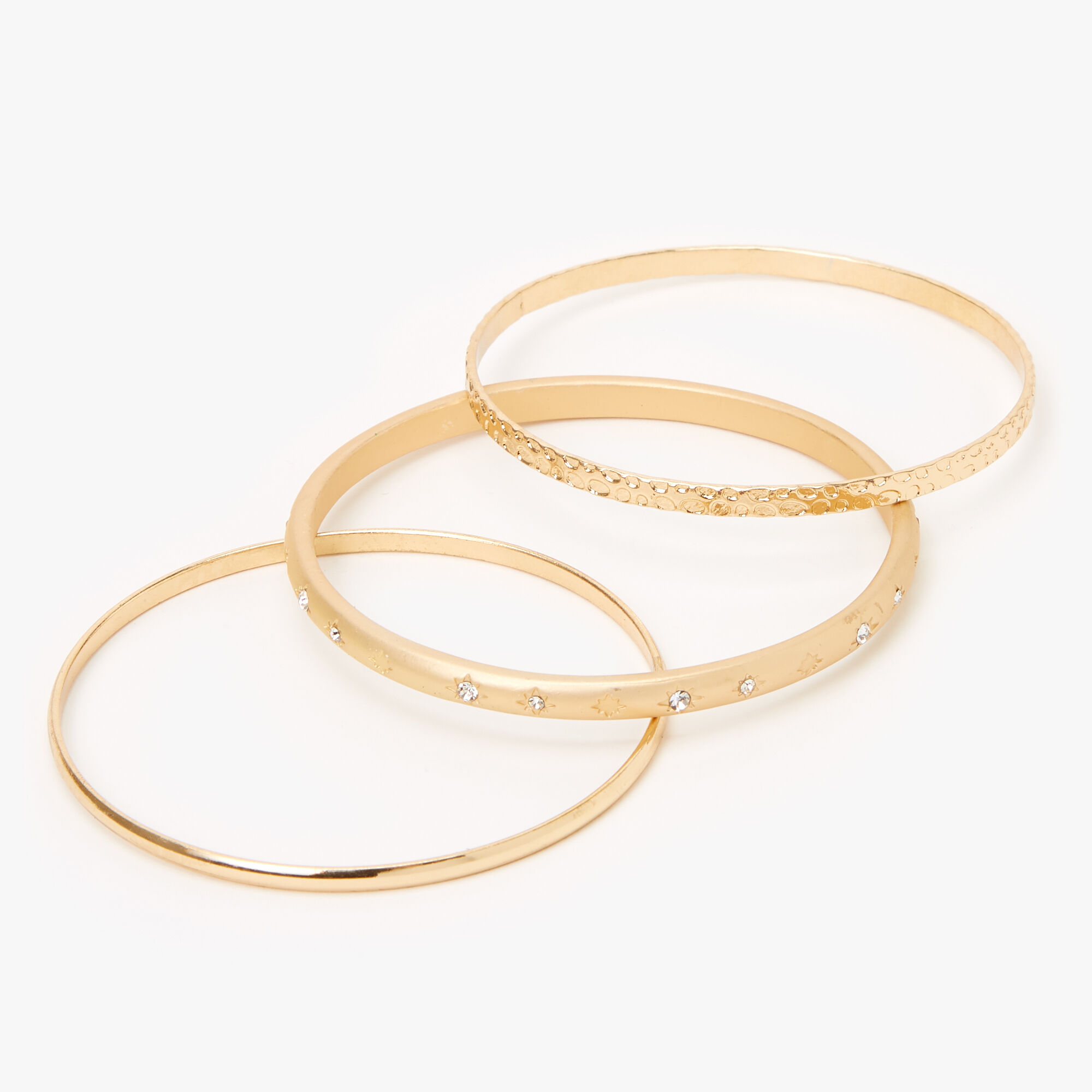 Gold Celestial Rhinestone Bangle Bracelets - 3 Pack,