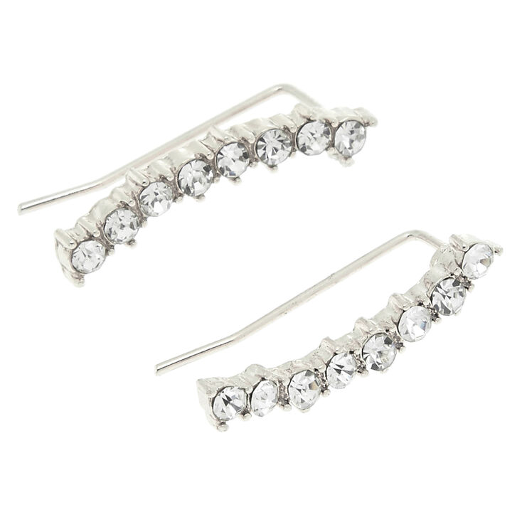 Claire's Bijou d’oreilles barre de fausses pierres en strass incurvée couleur argenté