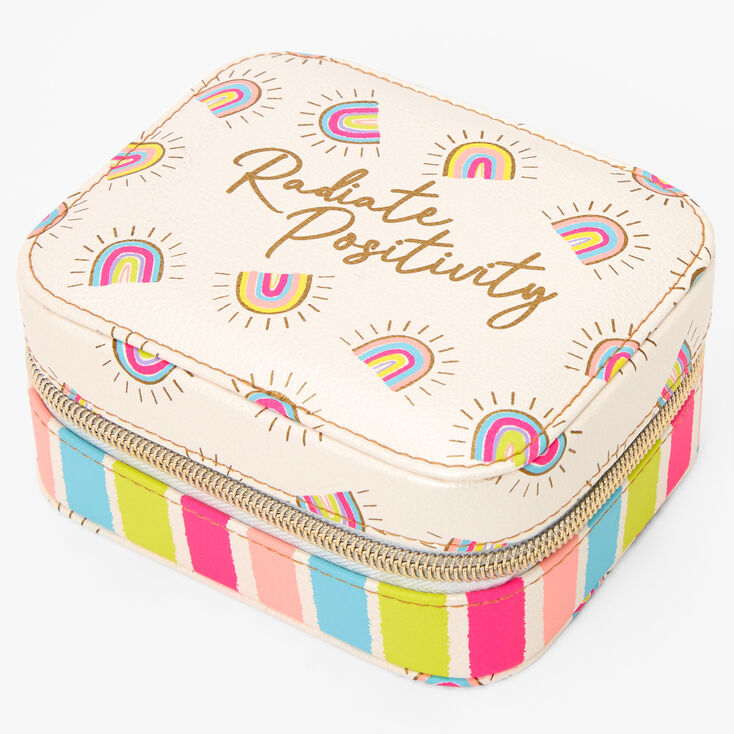 Radiate Positivity Rainbow Print Travel Jewelry Holder - White,