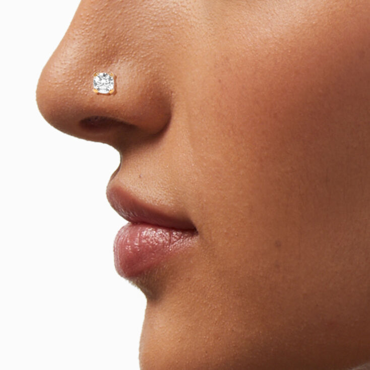 18kt Gold Plated Titanium 20G Cubic Zirconia Nose Stud,
