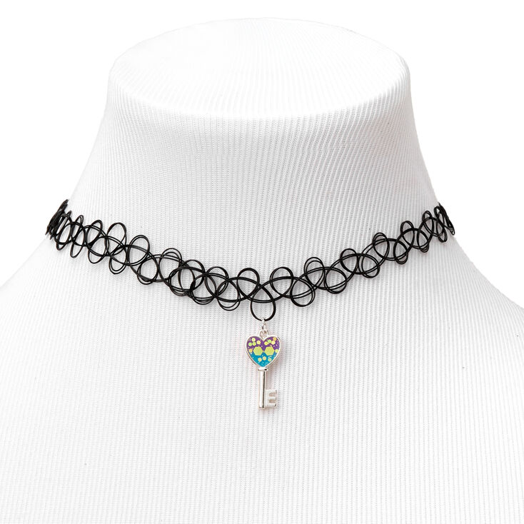 Key To Your Heart Tattoo Choker Necklace - Silver,