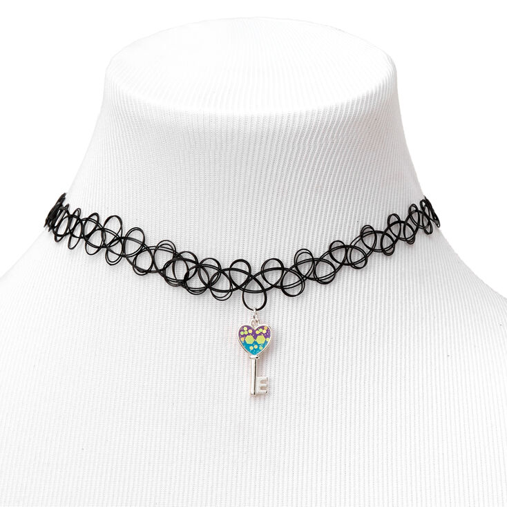 Key To Your Heart Tattoo Choker Necklace - Silver,