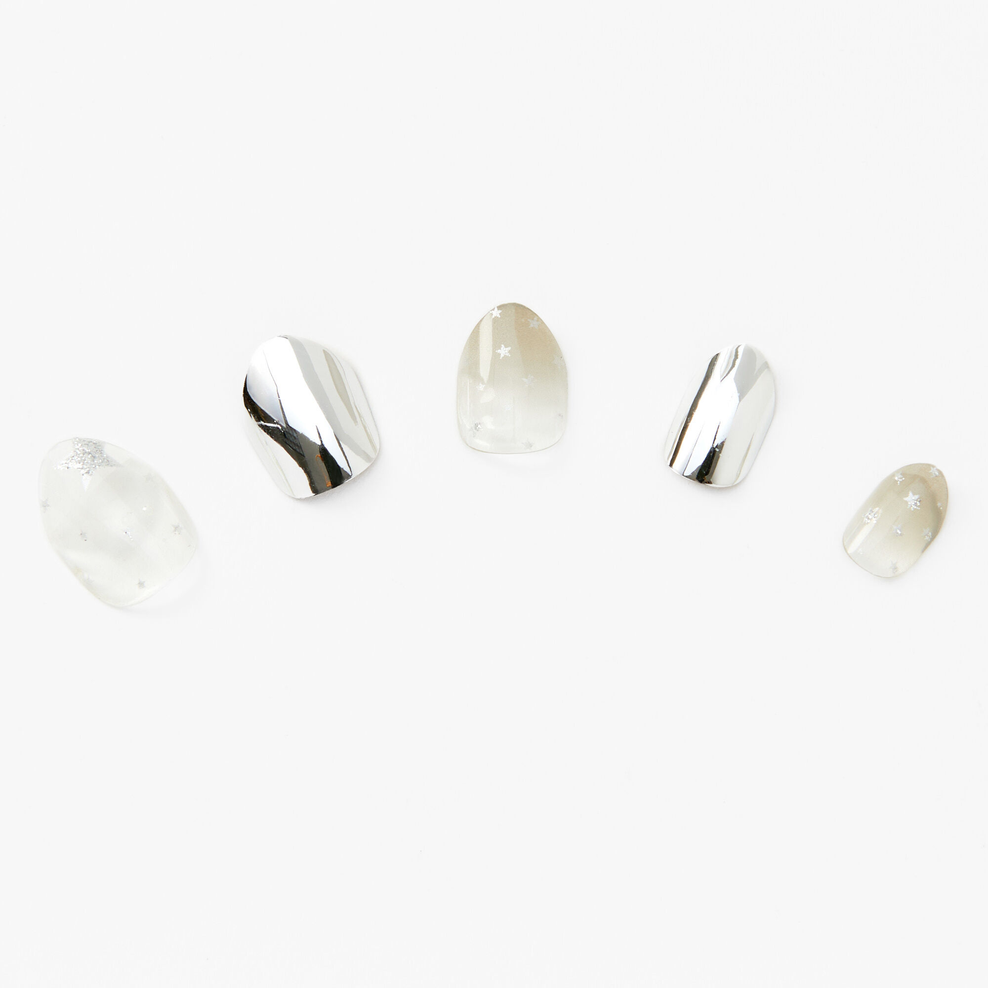 Chrome & Ombré White Press On Faux Nails - 20 Pack,