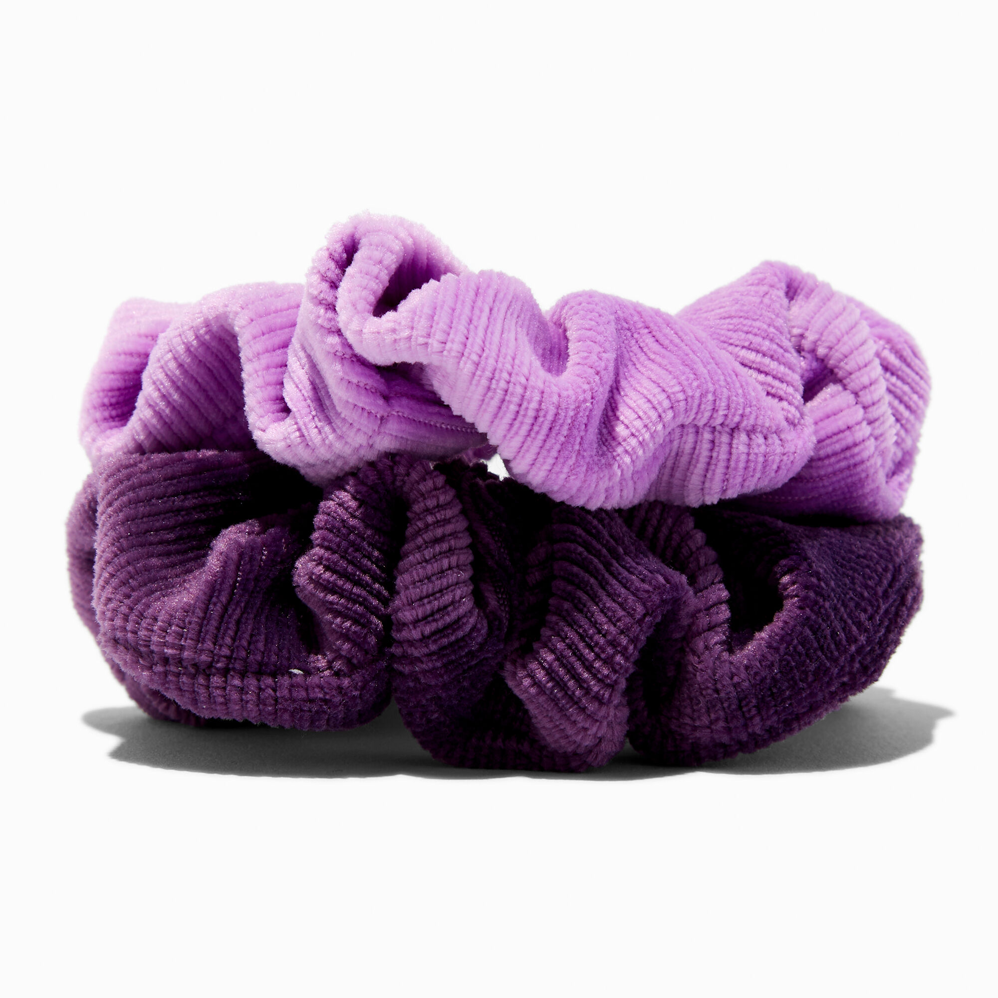 View Claires Ribbed Hair Scrunchies 2 Pack Purple information