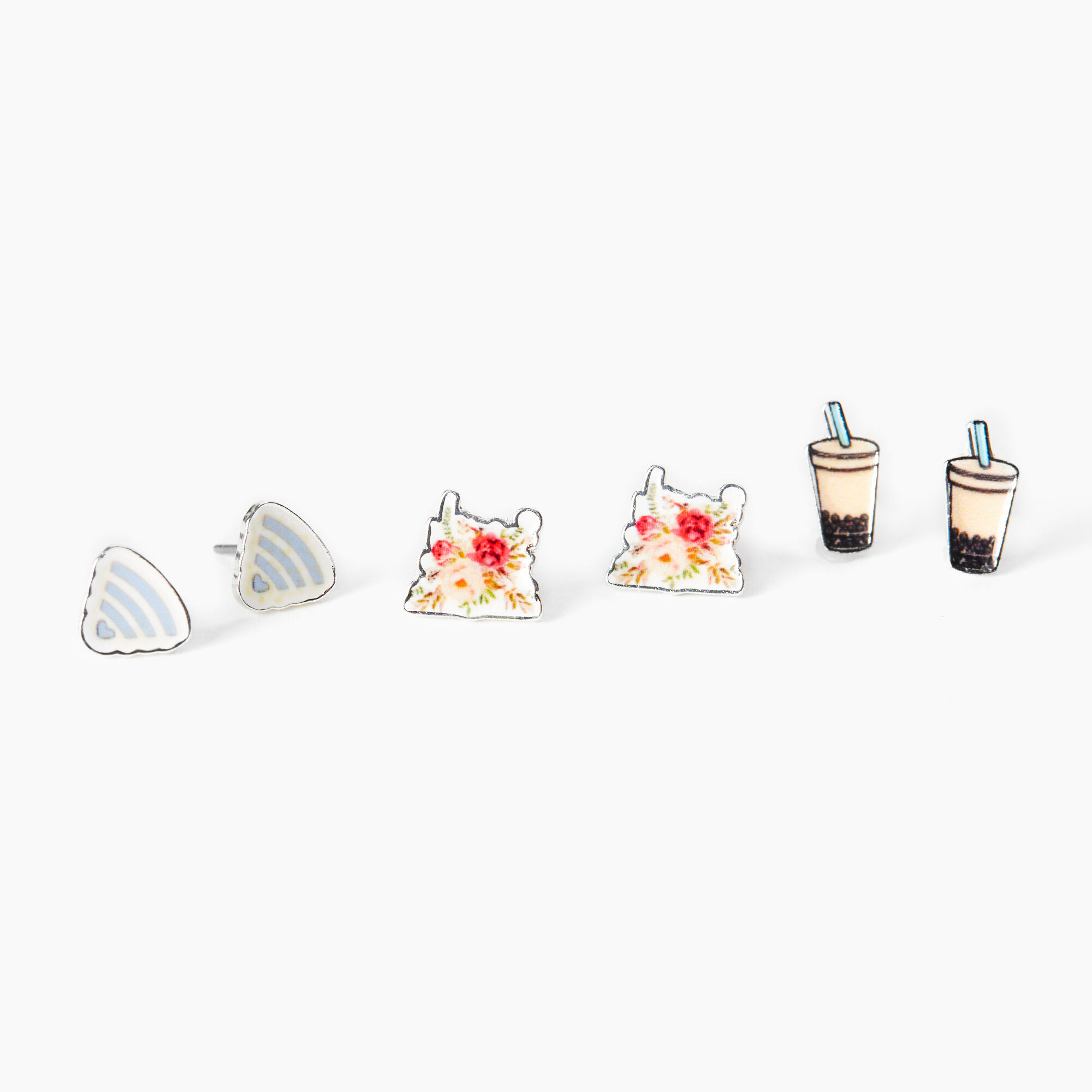 View Claires Wifi And Bubble Tea Stud Earrings 3 Pack Silver information