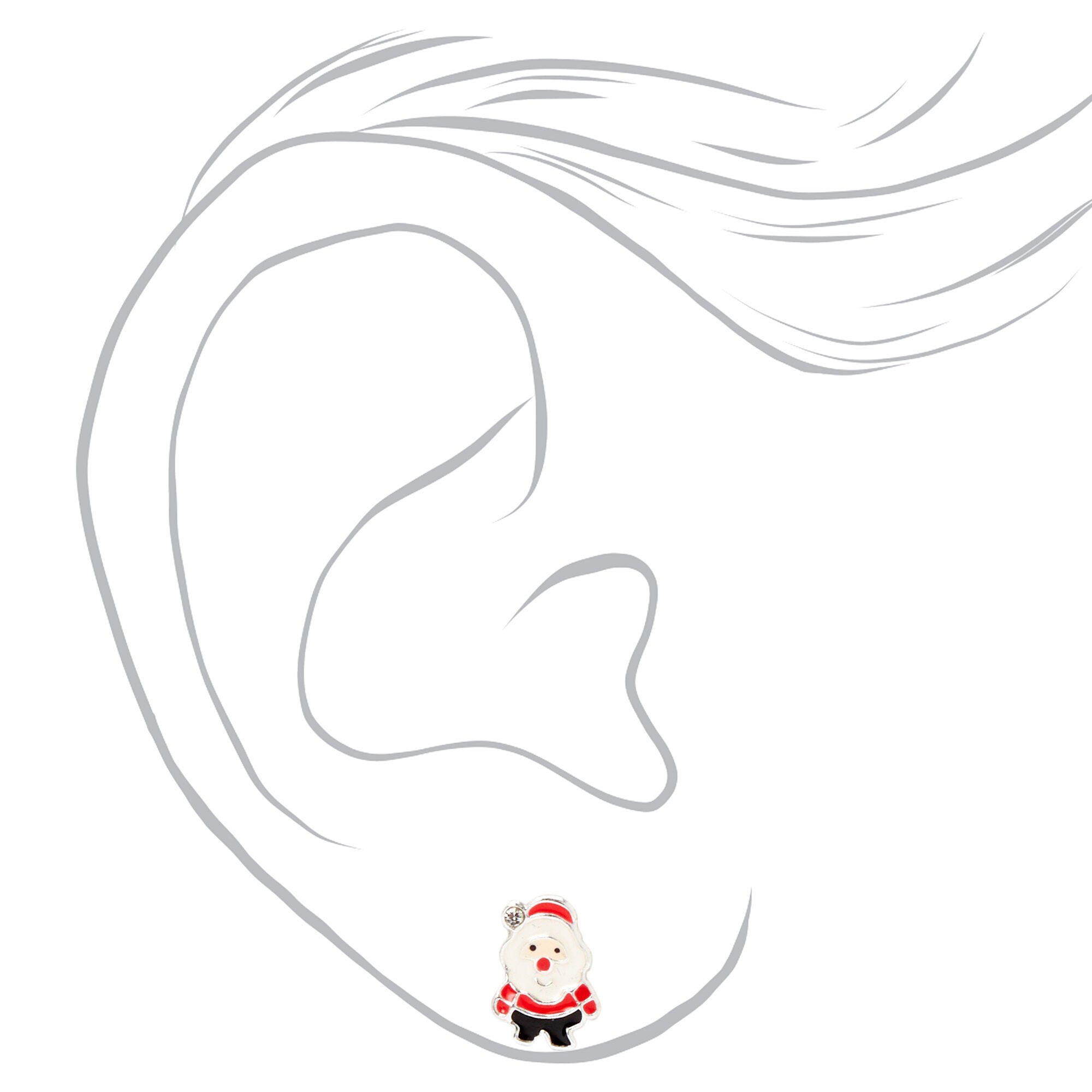 Sterling Silver Enamel Santa Claus Stud Earrings,