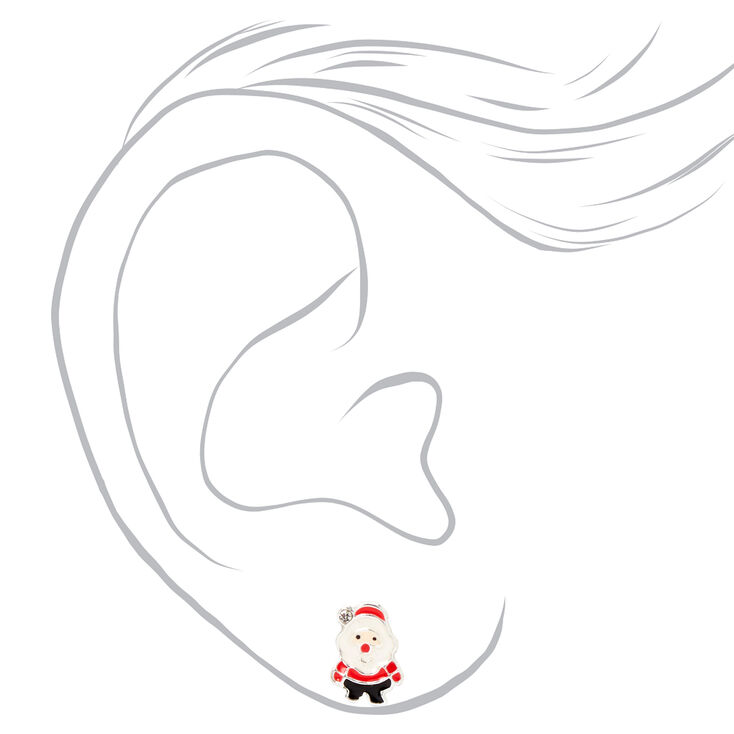Clous d&#39;oreilles p&egrave;re No&euml;l &eacute;mail couleur argent&eacute;e,