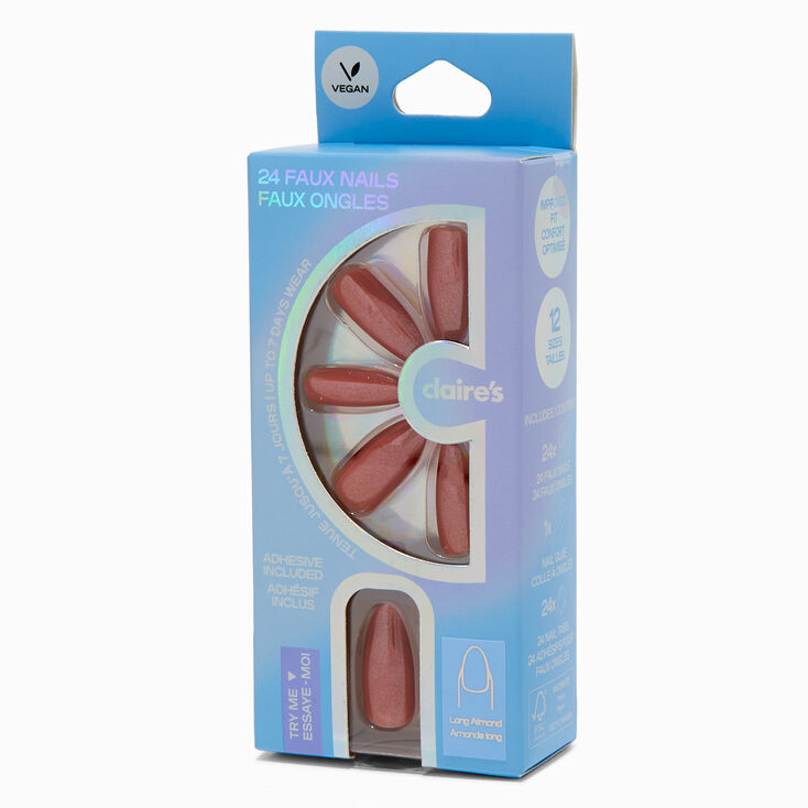 Brown Glazed Long Almond Vegan Faux Nail Set - 24 Pack,