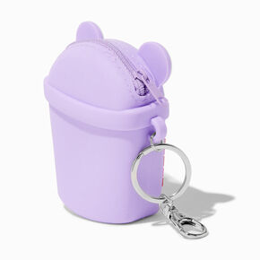 Purple Bear Cup Jelly Coin Purse Keychain,