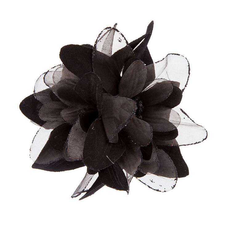 Tulle Flower Hair Clip - Black,