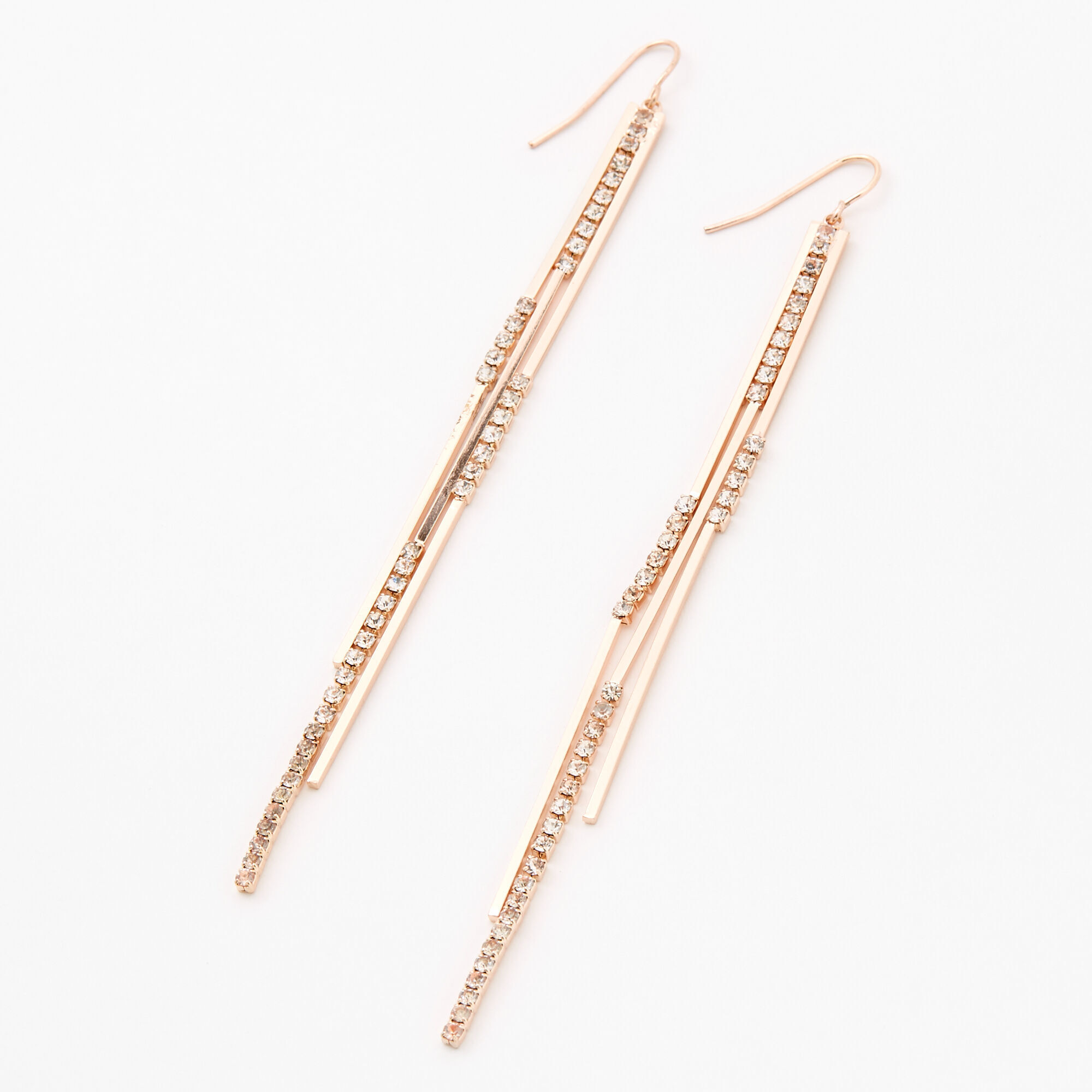 Rose Gold Rhinestone 4 Linear Stick Drop Earrings Claire s