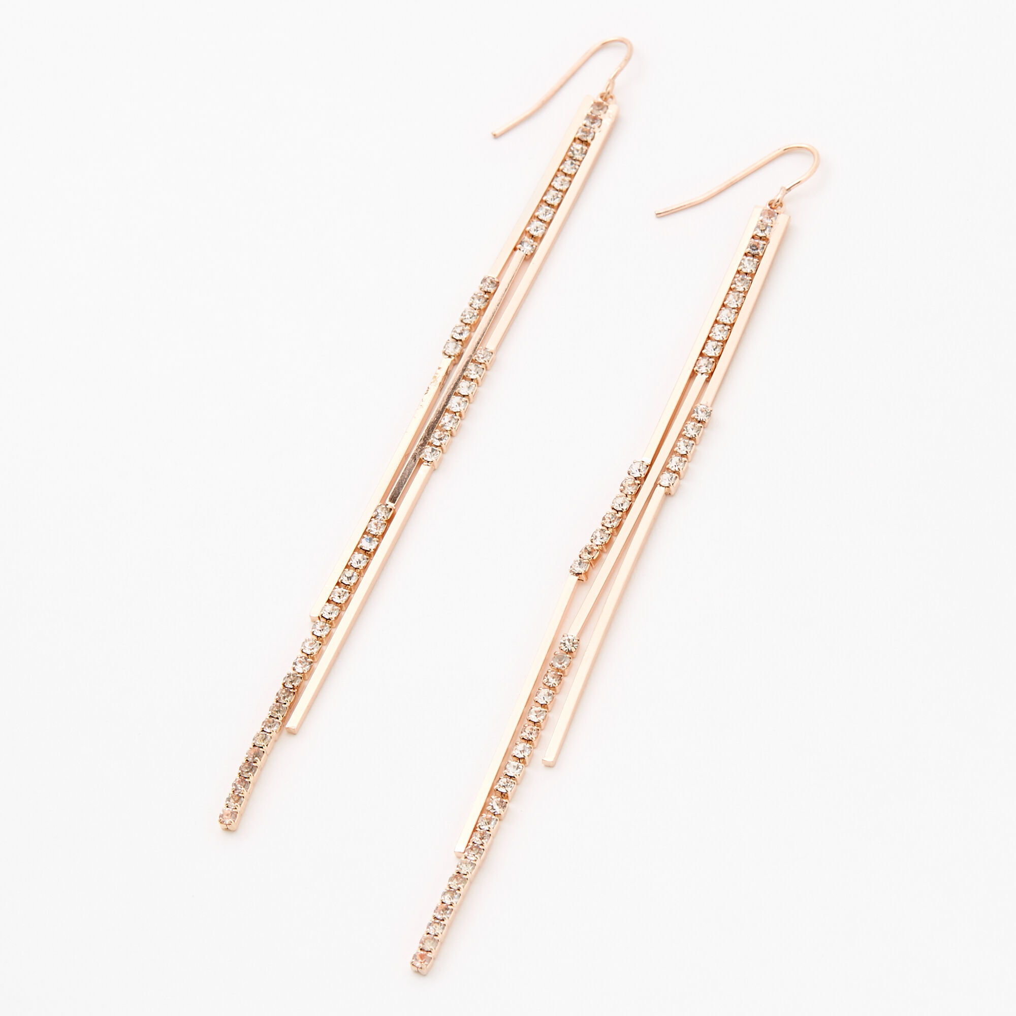View Claires Rose Rhinestone 4 Linear Stick Drop Earrings Gold information