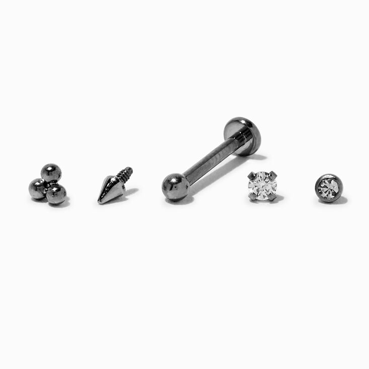 Silver-tone Titanium Cubic Zirconia Changeable 18G Helix Flat Back Earrings - 5 Pack,